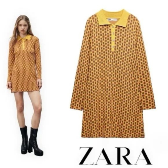 NWT ZARA JACQUARD RETRO PRINT KNIT DRESS M - Picture 2 of 5